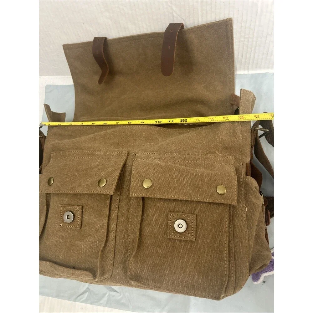 Kattee Leather Canvas Camera Bag Messenger Shoulder Bag Khaki